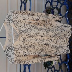 Loft button up sweater, cream. with black flowers, size S.